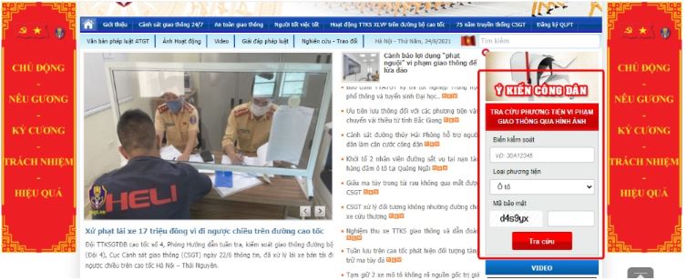 Tiến hành tra cứu phạt nguội tại Website Cục cảnh sát giao thông