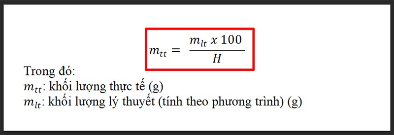 Hình ảnh công thức tính khối lượng chất tham gia của phản ứng hóa học