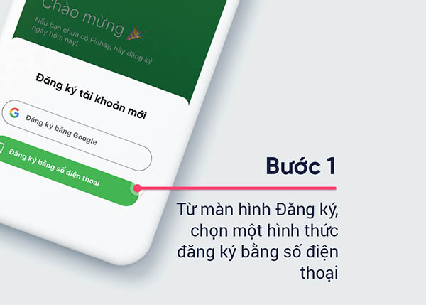 Chọn một hình thức đăng ký tại màn hình chính của ứng dụng
