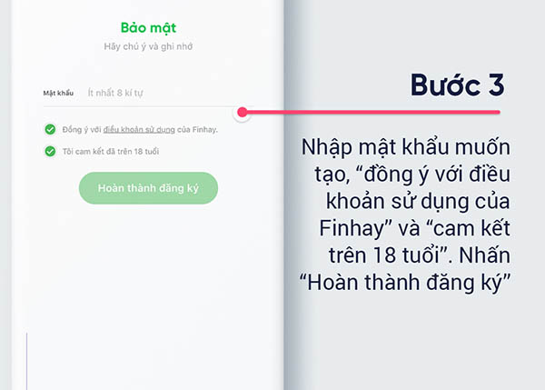 Nhập mật khẩu đăng nhập và nhấn nút hoàn thành đăng ký