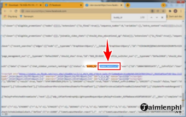 Lập tức, bạn sẽ thấy trong dòng code xuất hiện chữ “buddy_id” được bôi màu cam, bạn hãy thực hiện copy lại dãy số phía sau cụm từ đó