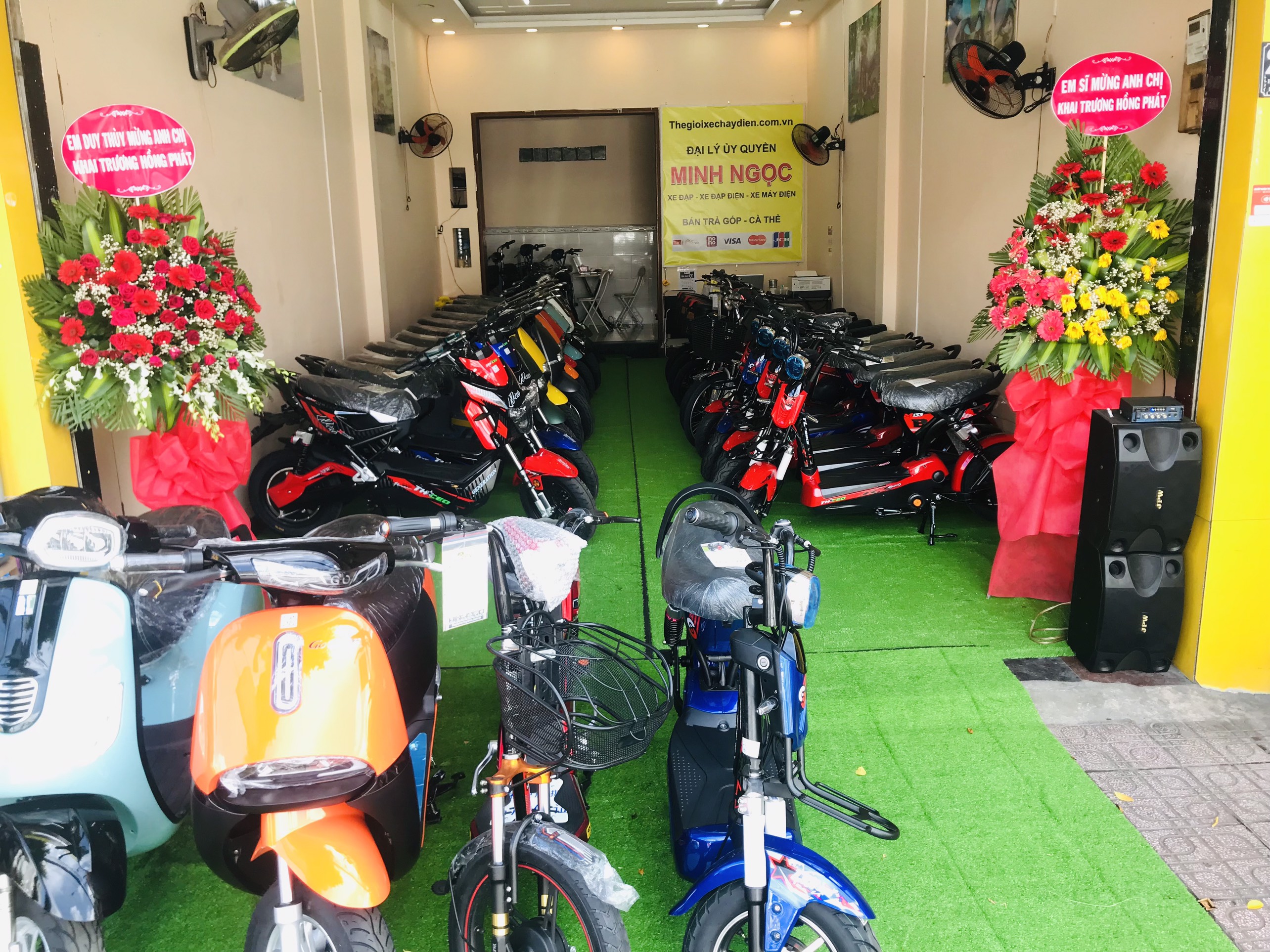 Toàn bộ cửa hàng đều được trải thảm xanh để tạo cảm giác tươi mới, dễ chịu