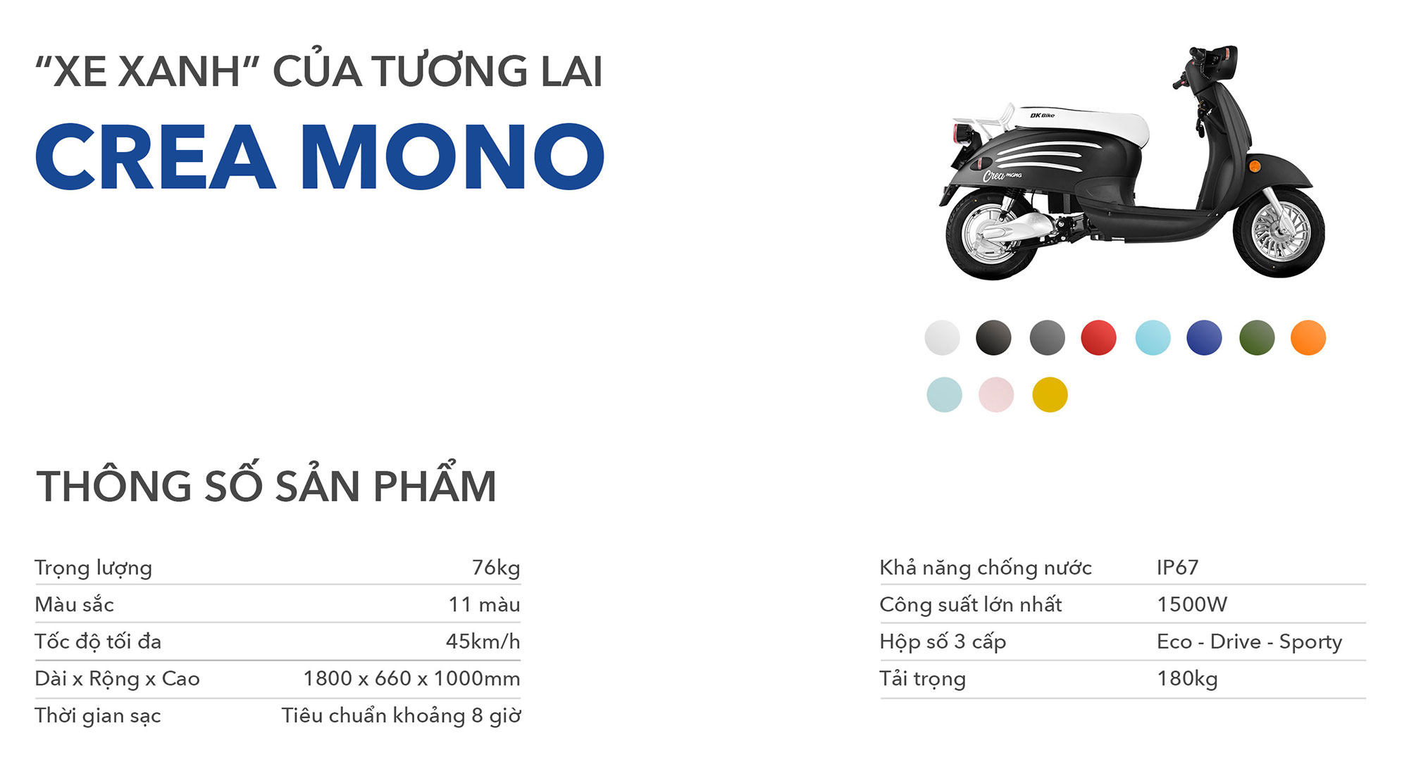 XE MÁY ĐIỆN DK CREA MONO CAM TRẮNG 6