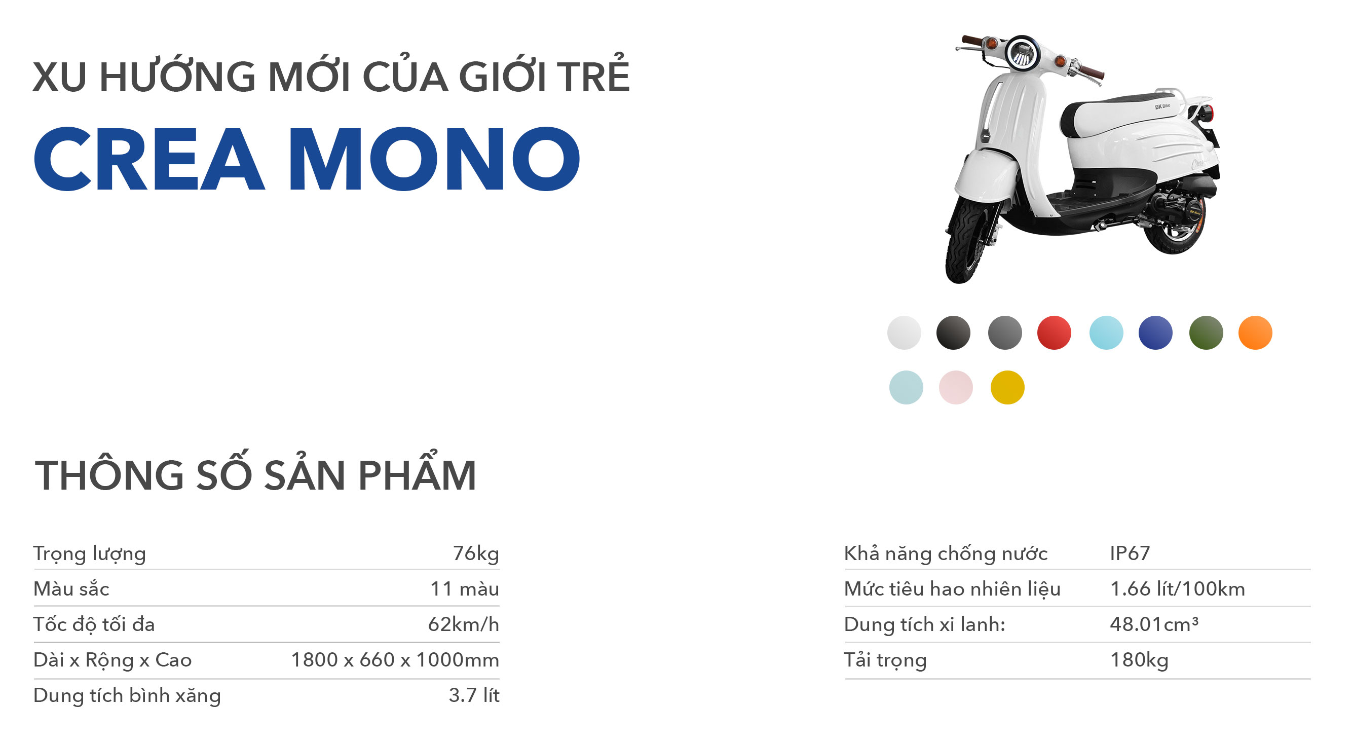 XE MÁY TAY GA 50CC DK CREA MONO TRẮNG XANH DA TRỜI 6