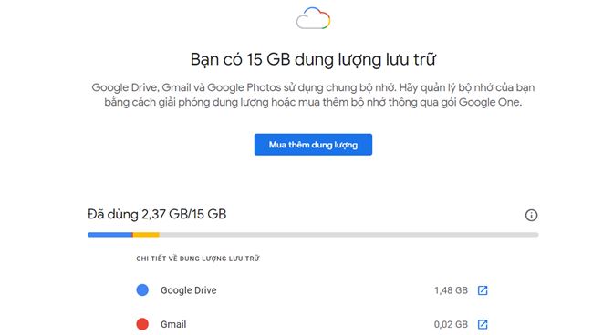 Bộ nhớ dung lượng miễn phí của Google